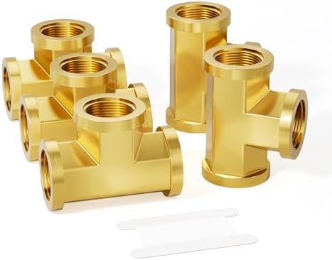 GASHER 5 Pcs Brass Tee Fitting, 3/8" x 3/8" x 3/8" NPT Female Pipe Fittings