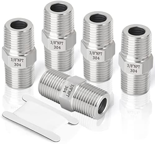 TAISHER 5PCS 304 Stainless Steel Hex Nipple, Pipe Fitting 3/8-Inch Male Pipe x 3/8-Inch Male Pipe