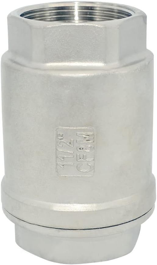 NPT Female WOG1000 Check Valve,Vertical Check Valve,NPT Spring Loaded in-line Low Cracking Pressure,Stainless Steel SS316 CF8M (1-1/2")