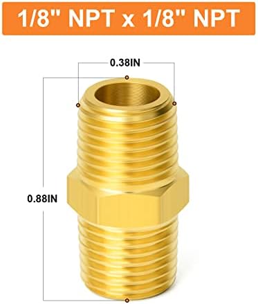 GASHER 10PCS Brass Pipe Fitting, Reducing Hex Nipple, 1/8-Inch Male Pipe x 1/8-Inch Male Pipe