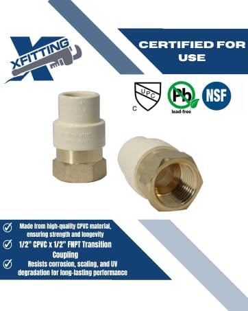 XFITTING CPVC Transition Coupling, 1/2 inch CPVC x 1/2 inch FNPT, Pack of 25