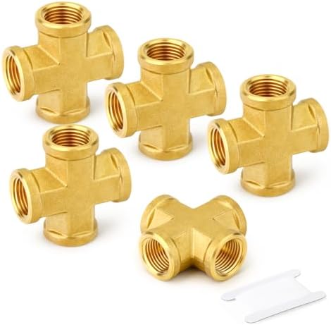 GASHER 5PCS Brass Pipe Fitting, Cross 4 Way Pipe Fitting, 1/8" NPT Female Pipe