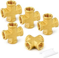 GASHER 5PCS Brass Pipe Fitting, Cross 4 Way Pipe Fitting, 3/8" x 3/8" x 3/8" x 3/8" NPT Female Pipe