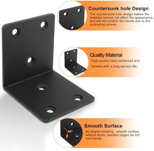 50PCS Black L Brackets Corner Bracket 1.5"x1.5"x1.5", Heavy Duty Corner Brace for Wood, Right Angle Brackets, 40MM 1.5Inch Wide 90 Degree Bracket for Wooden Frame Furniture Shelves Chairs