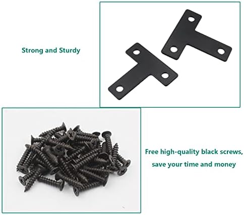10 PCS Flat T Shape Repair Mending Plate, ULIFESTAR Heavy Duty Corner Bracket Furniture Support Brace Black Joining Bracket Fastener Connector with Mounting Screws (50x50x14mm/2x2x0.6'')