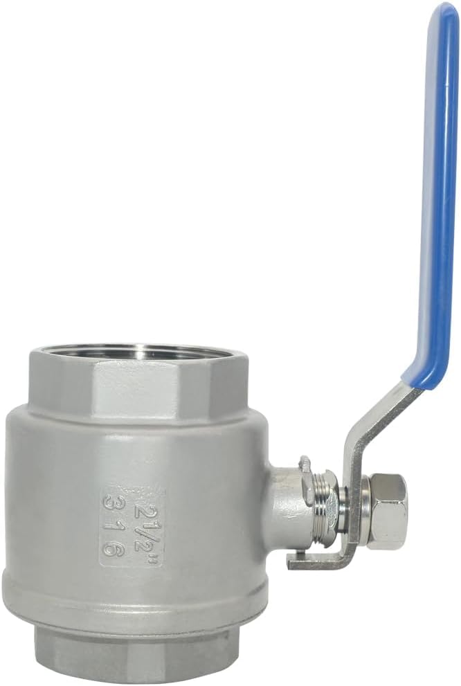 316 Stainless Steel 1/8"~3" Full Port Ball Valve with Blue Vinyl Handle, NPT Female x Female Thread,1000 WOG (2-1/2")
