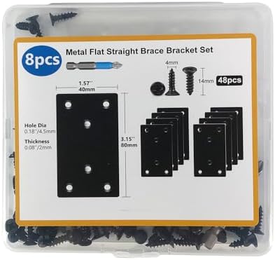 QSJ 8 Pack Black Flat Mending Plate 3.15x1.57'', Stainless Steel Bracket, Straight Metal Brace Bracket, Fixing Joining Plate for Wood Furniture Fastening & Fixing