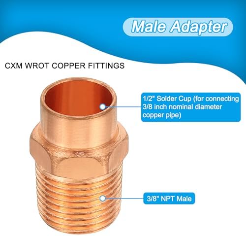 PATIKIL 3/8" Male Adapter Fitting with C x M Connections, 10 Pcs Copper Pipe Fittings with Sweat Solder X FNPT Connection Threaded Tubing Connector for Residential, Commercial