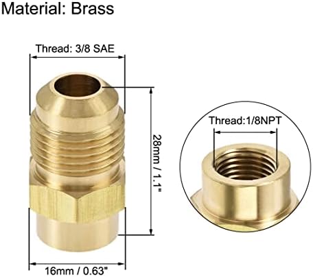 uxcell Brass Pipe fitting, 5/8"-18UNF Flare Male to 1/8NPT Female Thread, Tubing Adapter Hose Connector, for Air Conditioner Refrigeration, 2Pcs