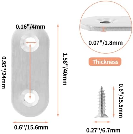 Jiozermi 24 Pcs Straight Brace, 1.6" x 0.6", Stainless Steel Silver