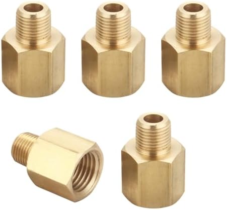 Brass Pipe Fitting Adapter, 1/8" NPT Male x 1/4" NPT Female, 5 PCS