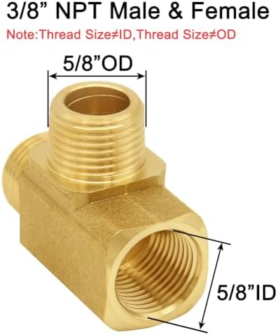 Joywayus 2Pcs Brass Tee Pipe Fitting 3/8"NPT Male-Male-Female 3-way Adapter