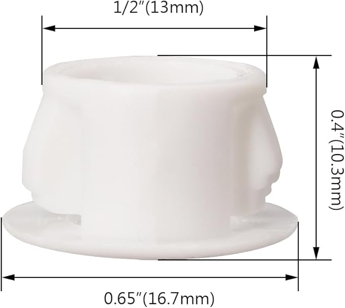 Hole Plugs 1/2" Plastic Flush Type Hole Plugs Snap in Locking Hole Tube Screw Caps Drilling Cover Plugs Fastener Covers for Kitchen Cabinet Furniture White 50 Pack