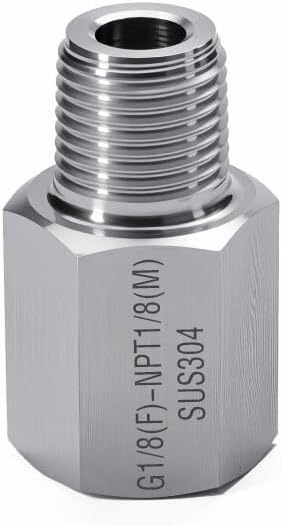 2 Piece G1/8Female-NPT1/8 Male Threaded Fitting,Reducer Adapter, 304 Stainless Steel Sensor Gasket Adapter Extender.