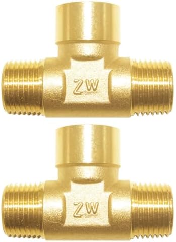 Joywayus 2Pcs Brass Tee Pipe Fitting 1/2"NPT Male-Female-Male 3-way Adapter