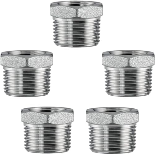 Stainless Steel 1/2" Male NPT to 1/8" Female NPT Reducer Hex Bushing Pipe Fitting Adapter (pack of 5)