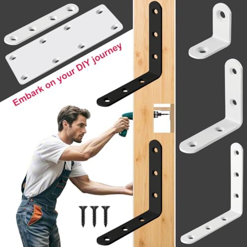 Black L Bracket 4 Inch Stainless Steel Corner Braces, 8 Pack 100x100mm 90 Degree Right Angle Joint Brackets for Wood Shelves Cabinets, with Screws