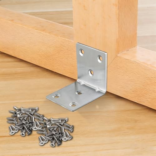 30 Pack Metal Angle Brackets, 2" x 2" Silver Stainless Steel Double Wide Corner Brace, Heavy Duty L Shaped Shelf Bracket 90 Degree Corner Bracket for Wood Furniture Cabinets Shelves
