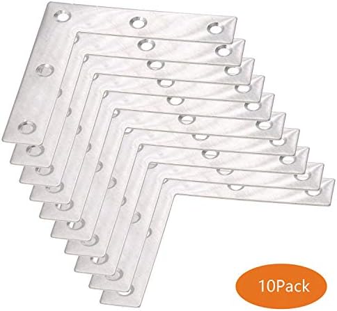 Stainless Steel L Shape Flat Corner Brace Bracket for Wood, Metal Fixing Joining Support Brace for Shelves, Furniture and Cabinet 10 Pack (80x80mm)