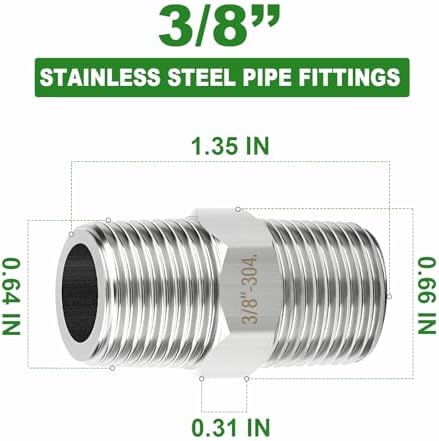 TAISHER 10PCS 304 SS New Hex Nipple,3/8" NPT Male, Pipe Adapter Fitting
