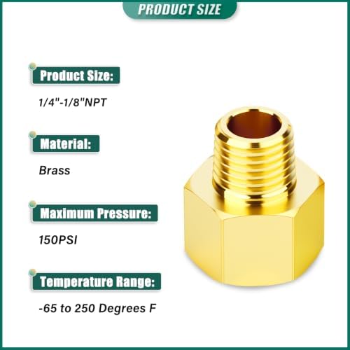 7PCS Brass Reducer Adapter Pipe Fitting, 1/4"NPT Female x 1/8"NPT Male, for Oil/Water/Gas