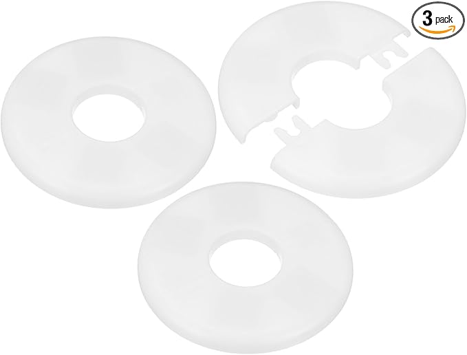 3-Pack Wall Split Flange, ABS Round Self-Adhesive Escutcheon Plate Cover Buckle for 25mm/0.98 in Dia Pipe Accessories/Floor/Ceiling, Plumbing Cover Plates [White,6.5mm/0.26in H]