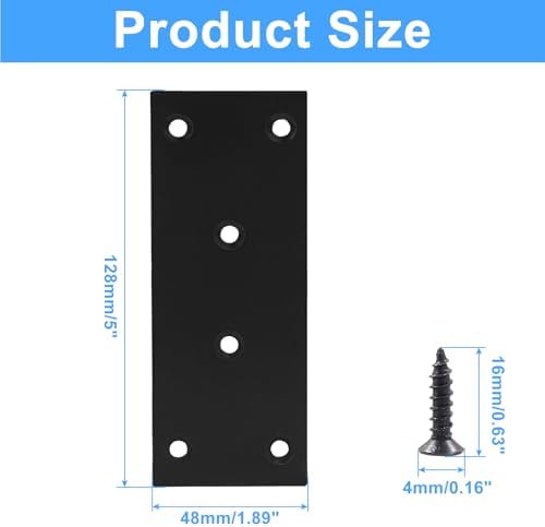 Bonsicoky 4 Pcs Flat Straight Brace Brackets, Black, 5" x 2"