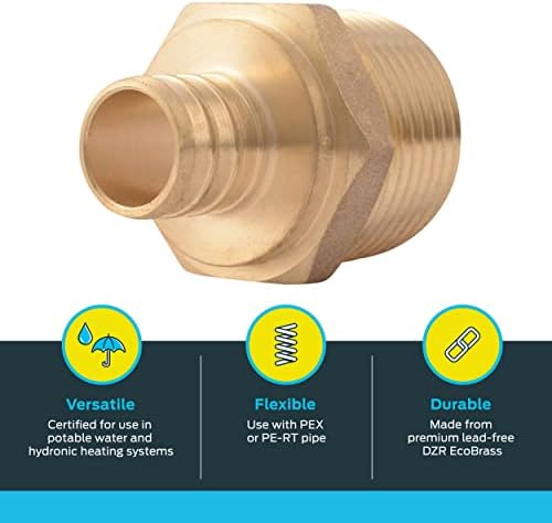 SharkBite 3/4 x 1 Inch Crimp MNPT Male Adapter, Brass Plumbing Fitting, PEX Pipe, Copper, UC139LFA