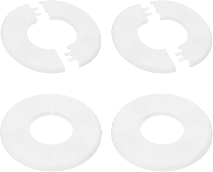 PATIKIL Wall Split Flange 105mm / 4.1" OD, 4 Pcs Round Escutcheon Plate Cover PPR Plumbing Cover Plates with Self-Adhesive Tape for 44mm / 1.7" Dia Water Pipe Faucet, White