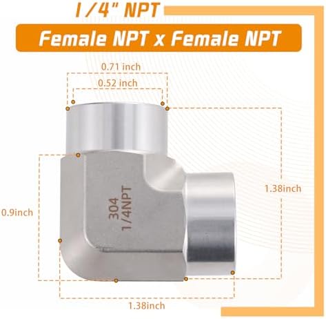 Stainless Steel Pipe Fitting 90 Degree Barstock Street Elbow 1/4" NPT Female x 1/4" NPT Female 2 Pack