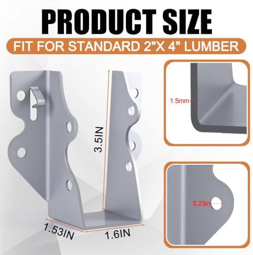 50 Pcs 2" x 4" Galvanized Steel Joist Hanger|Thickness 1.5mm