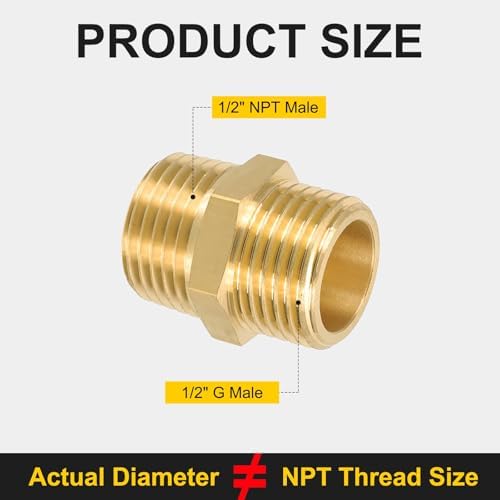PATIKIL 1/2" G Male x 1/2" NPT Male Brass Pipe Fitting, Pipe Extension Connectors Reducer Adapter for Air LP Gas with PTFE Tape - 1PCS