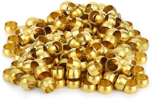 GASHER 200PCS Brass Compression Fitting, Brass Compression Sleeve Ferrules 1/4" Tube OD