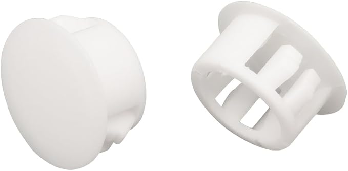 Hole Plugs 5/8" Plastic Flush Type Hole Plugs for Hole Snap in Locking Hole Tube Screw Caps Drilling Cover Plugs Fastener Covers for Kitchen Cabinet Furniture Black 50 Pack - White