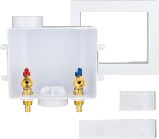 EFIELD Universal Washing Machine Outlet Box, 1/2-inch Pex Crimp Inlet x 3/4 inch MHT Outlet Connection, Center Drain,(WM048)