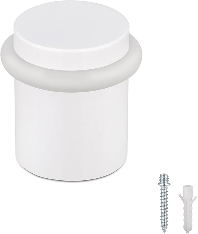 Floor Door Stopper Door Stop - Classy Solid Steel Modern Heavy Duty Door Stoppers - Floor Mount Anchor Screw - Wall Protector for Commercial Door(White, 1.5 Inch)