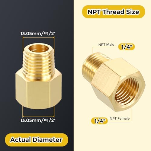 METALLIXITY 1PCS 1/4" FNPT x 1/4" MNPT Thread Brass Hex Extension Adapters