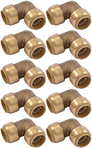 SharkBite 3/4 Inch 90 Degree Elbow, Pack of 10, Push to Connect Brass Plumbing Fitting, PEX Pipe, Copper, CPVC, PE-RT, HDPE, U256LFCP