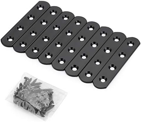 Sumnacon 8Pcs Stainless Steel Flat Plates - 4 Inch Heavy Duty Mending Plate Straight Corner Brace Brackets Connector Furniture Repair Fixing Joint with Screws, Black