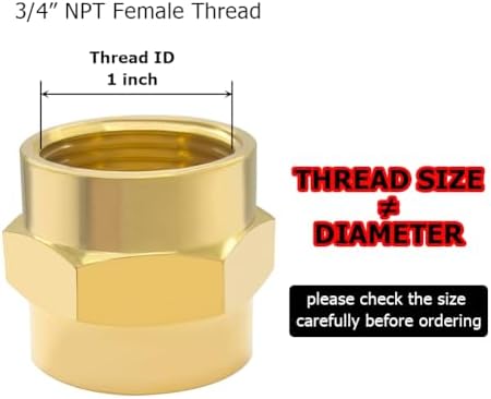 Hooshing 2PCS Brass Coupling Pipe Fitting, 3/4" x 3/4" NPT Female Coupler