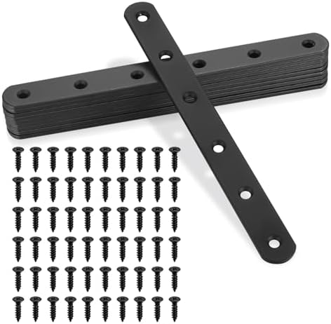 Flat Straight Braces, Black Mending Plate, Heavy Duty Metal Straight Brackets, Repair Joining Bracket, Repair Plates Fixing Bracket Connector for Wood, Furniture, with Screws