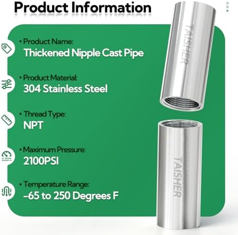 TAISHER 2Pcs Thickened Nipple Cast Pipe 1/2" NPT Female, 2" Length