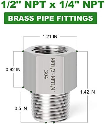 TAISHER 5PCS Forging of 304 Stainless Steel Fitting, Reducer Adapter, 1/4-Inch Male Pipe x 1/2-Inch Female Pipe