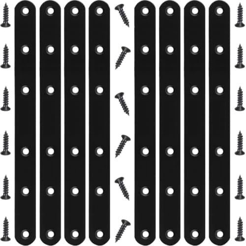 8 Pcs Black Flat Bracket 8 Inch Stainless Steel Straight Braces, Mending Plates Repair Fixing Brackets Heavy Duty Straight Repair Joining Plates with Screws