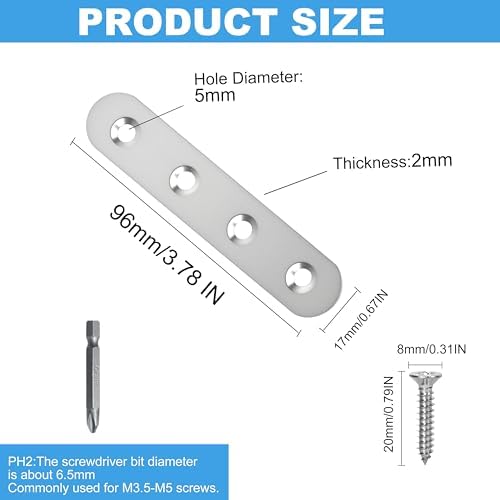 8 Pack Straight Brace,Flat Brace 3.9” x 0.67”,Stainless Steel Flat Metal Braces,Repair Bracket with Screws