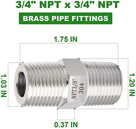 TAISHER 5PCS 304 Stainless Steel Hex Nipple, Pipe Fitting 3/4-Inch Male Pipe x 3/4-Inch Male Pipe