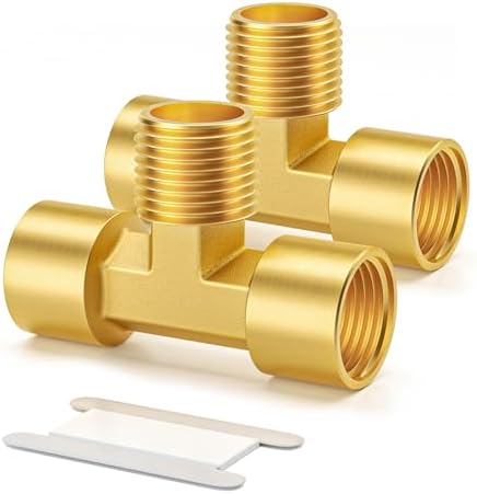 GASHER 2PCS Metals Brass Pipe Fitting Barstock Male Branch Tee T Adapter 1/8" NPT Female x 1/8" NPT Female x 1/8" NPT Male