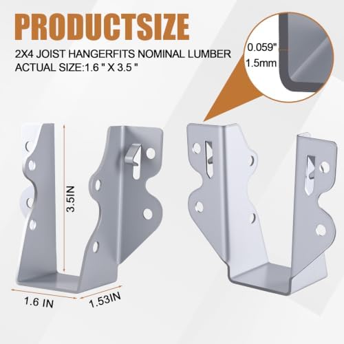 2x4 Joist Hangers Galvanized 40 Pcs,16 Gauge Face Mount Joist Hanger