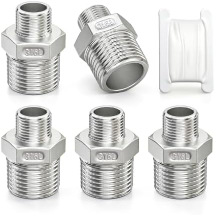 TAISHER 5PCS 316L Hex Nipple, Pipe Fitting 3/4"x 1/2" Male NPT