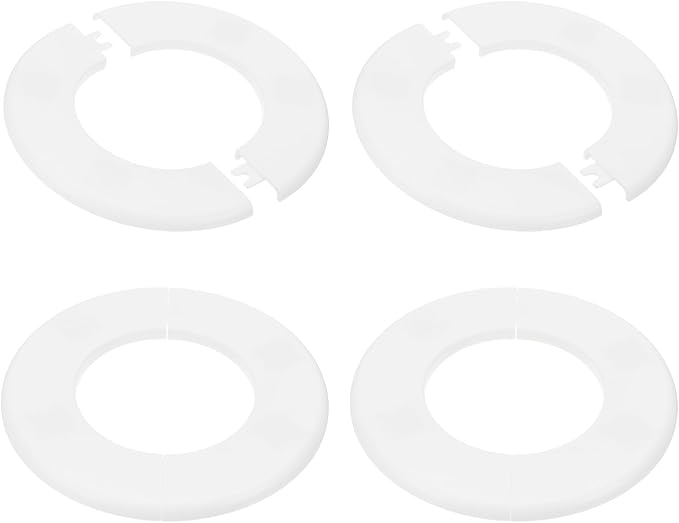 PATIKIL Wall Split Flange 140mm / 5.5" OD, 4 Pcs Round Escutcheon Plate Cover PPR Plumbing Cover Plates with Self-Adhesive Tape for 78mm / 3.1" Dia Water Pipe Faucet, White
